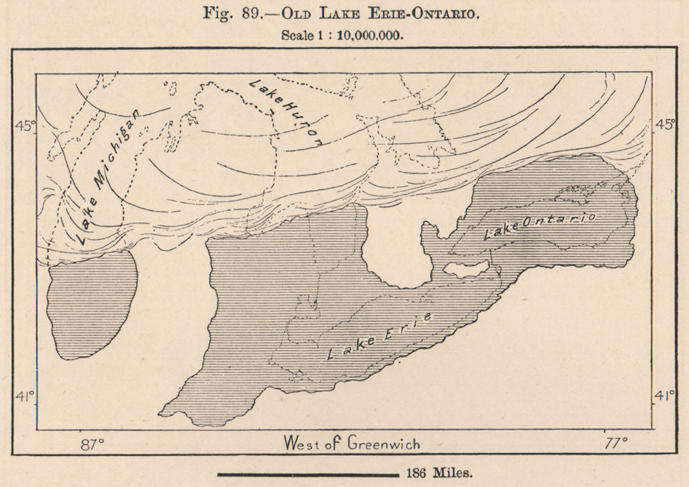 Old Lake Erie - Ontario. North America 1885 antique vintage map plan chart